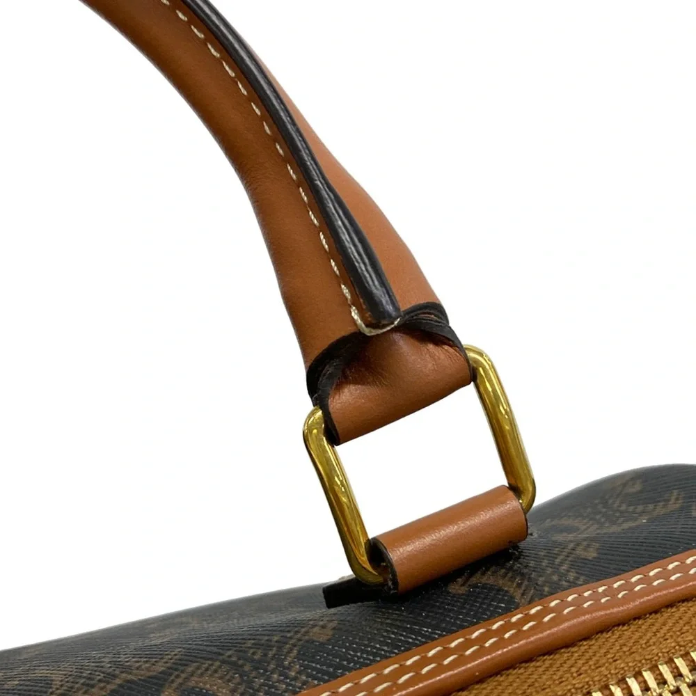 Celine Small Boston/Trionf Canvas Handbag 197582CAS.04LU Black Brown Triomphe